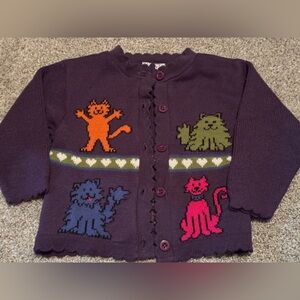 Charming 90s Purple Cat Cardigan, 2-3T
